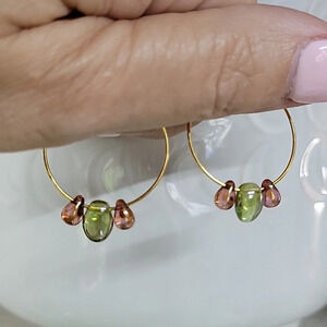 Peach & Green Glass Vintage Briolette Hoop Earrings